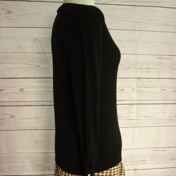 Black Knit Pull Over L/S Top with Rhinestones sleeve sleek light weight Medium - Picture 10 of 16
